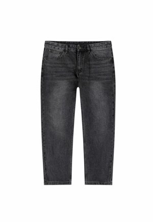 Szare jeansy z denimu o prostym kroju nogawek, z pięcioma kieszeniami i zapięciem na guzik. Charakteryzują się wyblakłym wykończeniem i subtelnymi detalami przeszyć.