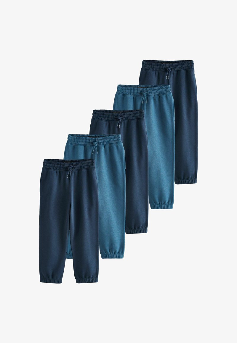 Viis paari lokkide stiilis pükse erinevates sinistes toonides. Igal paaril on elastne vöökoht, nöör ja elastsed sääreotsad.