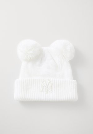 FEMALE DOUBLE POM BEANIE - Pletena kapa - white