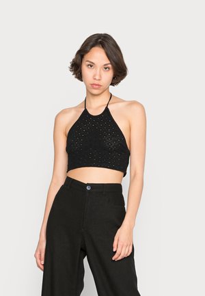 HALTERNECK TIE BACK CROP - Top - black