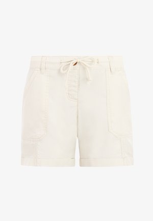 Shorts en coton écru avec une taille à cordon, des poches avant, des ourlets roulés et des passants de ceinture.