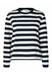 SELECTED FEMME Maglietta Donna A Maniche Lunghe A Righe Orizzontali - Girocollo, Vestibilità Normale, Basic Morbida
