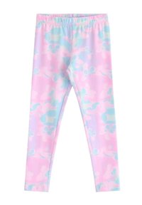 Legíny z mäkkého, elastického materiálu s pastelovým ružovým a modrým kvetinovým vzorom a pohodlným elastickým pásom.
