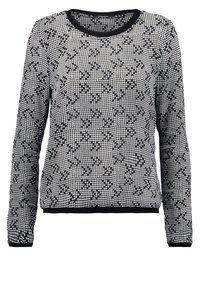 Pull à manches longues noir et blanc avec un motif pied-de-poule, col rond, bords-côtes aux poignets et à l'ourlet, fabriqué en tissu tricoté texturé.