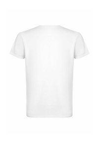 Hvid kortærmet t-shirt med rund halsudskæring, glat tekstur, standard pasform og ingen synlige mønstre eller accenter på ryggen.