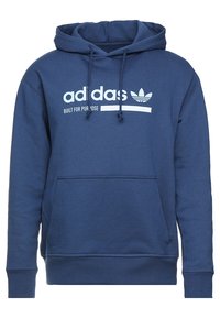 Sweatshirt en coton bleu marine avec capuche, doté d'une poche frontale, de cordons de serrage et d'un texte imprimé blanc "adidas BUILT FOR PURPOSE" ainsi que du logo.