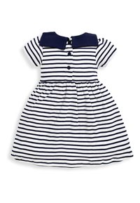 JoJo Maman Bébé Stickad klänning - white navy stripe
