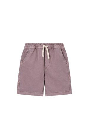 Short violet à taille élastique avec cordon blanc et poches latérales, adapté pour un usage décontracté.