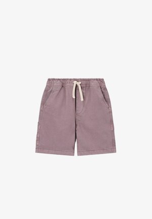 Short violet à taille élastique avec cordon blanc et poches latérales, adapté pour un usage décontracté.