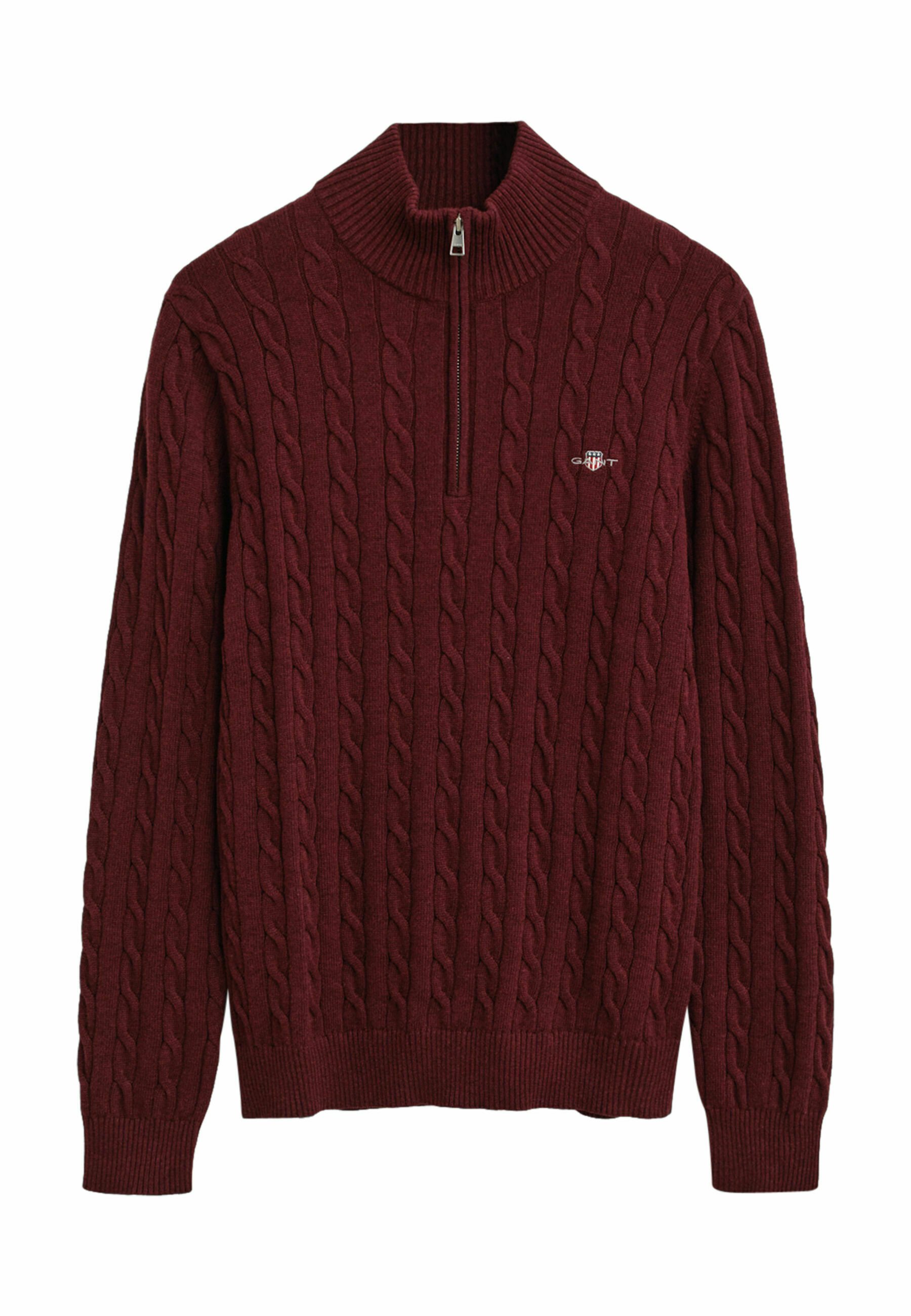 GANT COTTON CABLE HALF ZIP - Jumper - bordeaux melange/bordeaux
