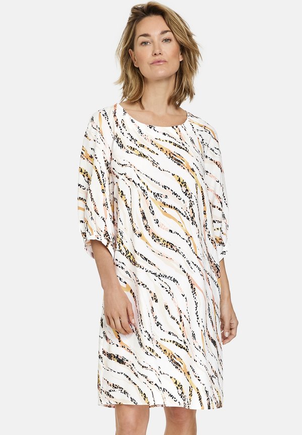 Freizeitkleid - ecru weiss rot orange druck