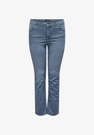 Denim jeans in medium blue met een reguliere pasvorm. Voorzien van vijf zakken, riemlussen en een rechte pijp. Gladde textuur met lichte vervaging.