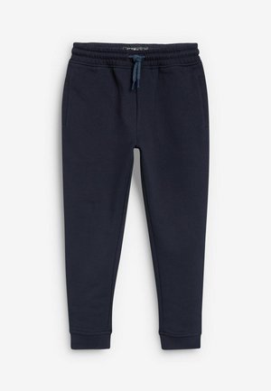 Dunkelblaue Jogginghose aus weichem, strapazierfähigem Stoff mit elastischem Bund und verstellbarem Kordelzug. Verfügt über Seitentaschen und schmal zulaufende Beine.