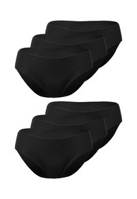 Conjunto de seis calzoncillos hipster de algodón negro, con una textura suave, diseño de talle medio y cinturilla elástica para mayor comodidad. Lisos, sin patrones.