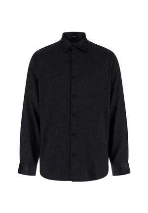 Zwarte blouse met lange mouwen,Featuring een subtiele patroontextuur, knoopsluiting aan de voorkant en een afgeronde zoom. Voorzien van een kraag en manchet mouwen.