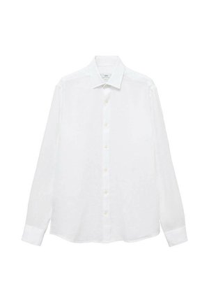 Camicia bianca a maniche lunghe in cotone. Caratterizzata da un colletto a bottoni, bottoni frontali e orlo dritto. Nessun motivo o decorazione.
