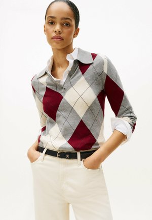 ARGYLE POLO COLLAR SLIM LONGLINE  - Poloshirt - argyle burgundy   mid grey htr