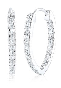 Silver hoopörhängen med en rad av klara, glittrande cubic zirconia-stenar längs ytterkanten, med en säker låsning.