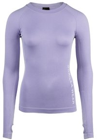 Šviesiai violetinė ilgomis rankovėmis sportinė marškinėliai, pagaminti iš tamprios medžiagos, su prigludusia forma ir mažais tinklelio akcentais šonuose. Logotipas atspausdintas priekyje.