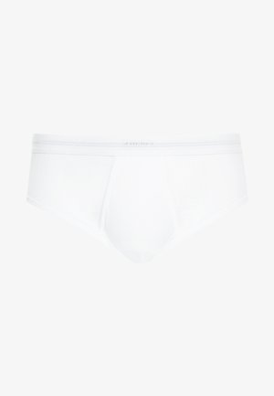 Witte katoenen boxershorts met een soepele textuur, elastische tailleband en een naadloos ontwerp. Standaard mannenondergoedvorm met een effen kleur.