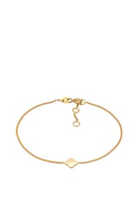 Guldkæde armbånd med en blomsterformet vedhæng, tekstureret links design og justerbar længde med en sikker lås.