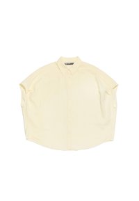 Yellow short-sleeve button-up shirt with a pointed collar, relaxed fit, lightweight textured fabric, and five front buttons.