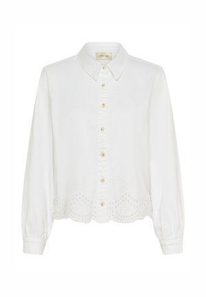 Chemise blanche à manches longues avec patte de boutonnage, broderie discrète de papillon et ourlet rond. Fabriquée en tissu léger au toucher lisse.