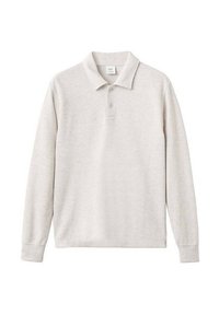 Polo shirt grigio chiaro a maniche lunghe con placket a tre bottoni, colletto e polsini a coste, realizzato in un morbido tessuto dalla superficie liscia.