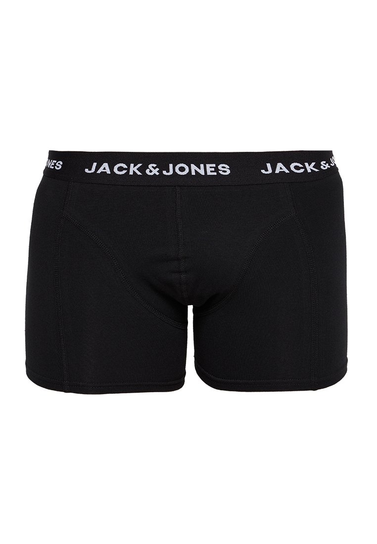 Boxer in cotone neri con una morbida fascia elastica che presenta il testo "JACK & JONES" in bianco. Texture liscia e design aderente.