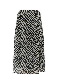 Gonna avvolgente a strisce zebrate nera e beige, realizzata in tessuto leggero, con vita alta e una silhouette fluida.