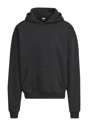 Sort sweatshirt med hætte, bred pasform, lange ærmer, kengurulomme samt ribbede manchetter og kant. Fremstillet af blødt, tekstureret stof.