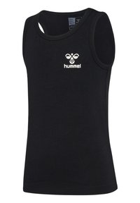 Zwarte mouwloze tanktop van katoen, met een ronde halslijn en een wit logo op de borst, met een gladde textuur en een atletische pasvorm.
