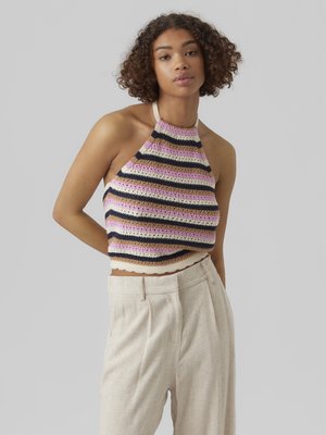 Vero Moda VMSHAJI SL HALTERNECK  - Μπλούζα - birch/bonbo/navy blazer/irish cream