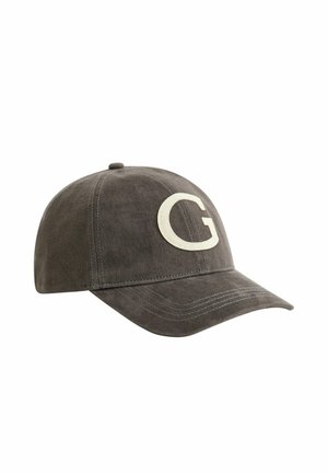 Casquette de baseball gris foncé avec une visière courbée et une grande lettre blanche "G" brodée sur le panneau avant.