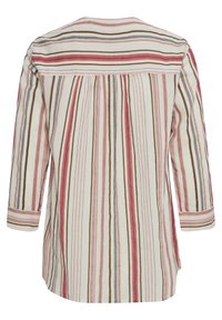 Chemise à manches longues avec des rayures verticales et horizontales en blanc, rose, marron et noir, vue de dos.