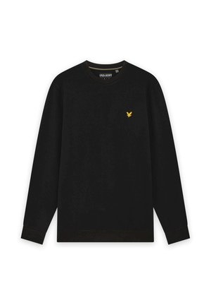 Felpa nera a maniche lunghe con scollo rotondo, piccolo logo di un uccello giallo sul petto a sinistra e polsini e orlo a coste.