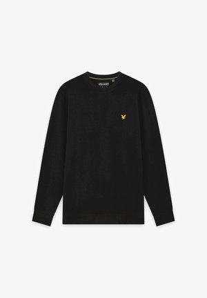 Schwarzer Langarm-Sweatshirt mit Rundhalsausschnitt, kleinem gelben Vogel-Logo auf der linken Brust sowie gerippten Bündchen und Saum.