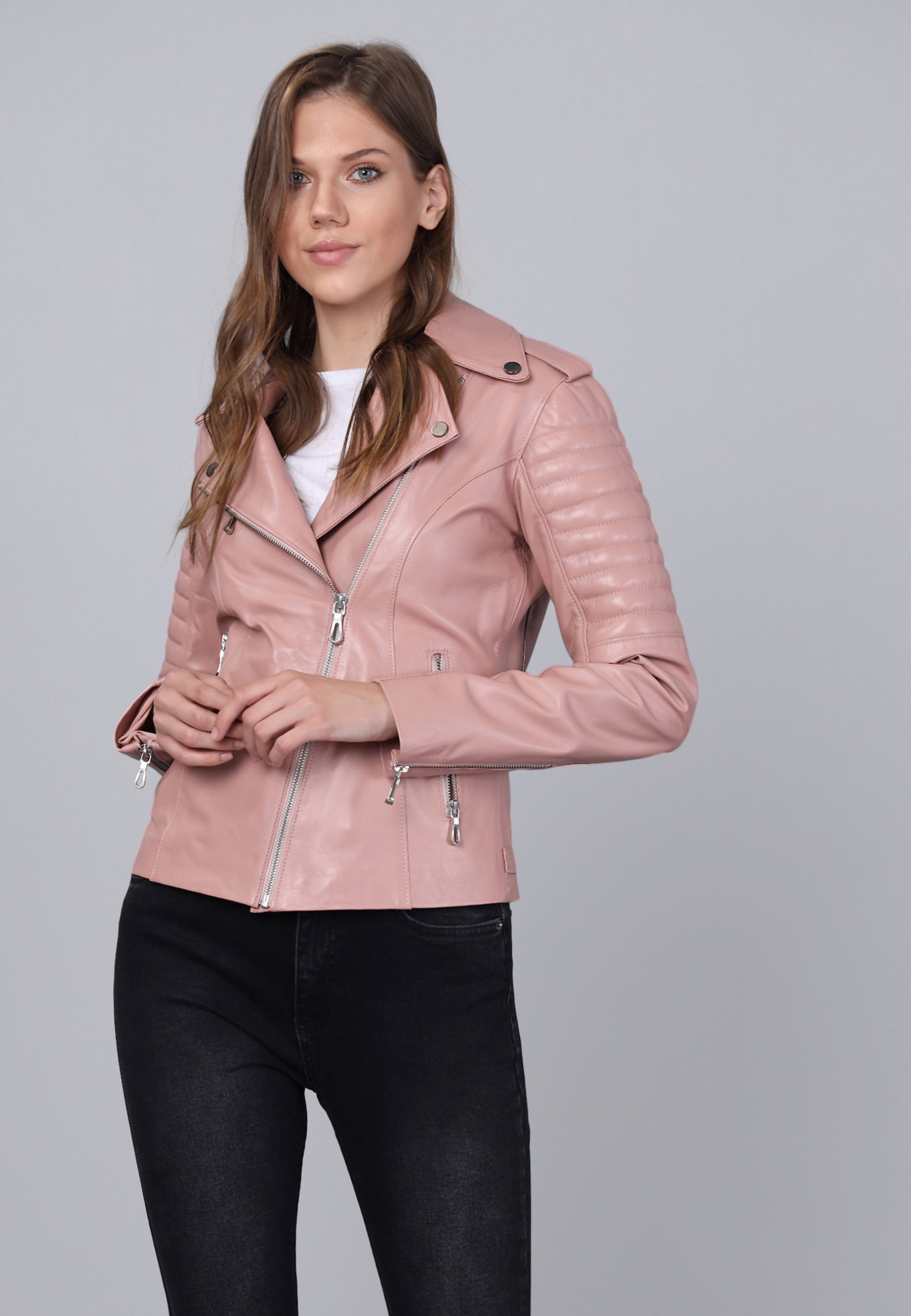 Leather jacket - powder/pink - Zalando 