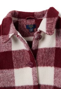 Abrigo de lana a cuadros rojos y blancos para niños, con botones y cuello en color marrón, talla de 4 a 5 años, marca OVS.