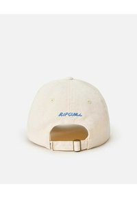 Creme bomuldsbaseballcap med justerbar bagside. Funktioner med blåt broderet "RIPCURL" logo over åbningen. Enkel design og klassisk form.