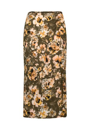 zero MIT BLUMENDRUCK - Pencil skirt - khaki/cream