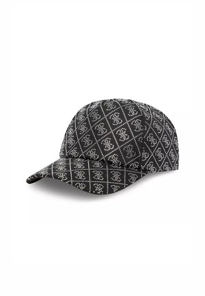Cappello nero con motivo a rombi, decorato con borchie argentate. Visiera curva e tessuto morbido, progettato per una vestibilità aderente.