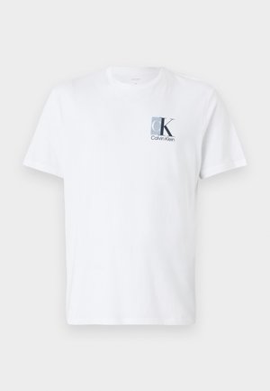Wit T-shirt met korte mouwen en ronde hals, met een blauw Calvin Klein "CK" logo op de linkerborst gedrukt.