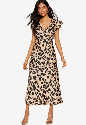 RUFFLE SLEEVE BIAS CUT MIDI  - REGULAR FIT - Denné šaty - brown