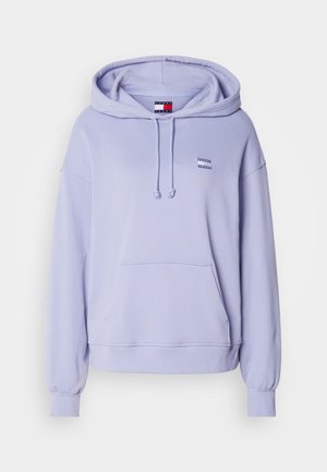 Lys lilla hettegenser laget av myk stoff. Har en frontlomme, snorhette og liten logo-lapp på brystet. Ribbestrikkede mansjetter.