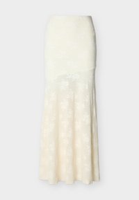 Ελεφαντόδοντο μακριά φούστα με διακριτικό λουλουδένιο σχέδιο, εφαρμοστή στη μέση και τους γοφούς, που ανοίγει απαλά προς το τελείωμα.