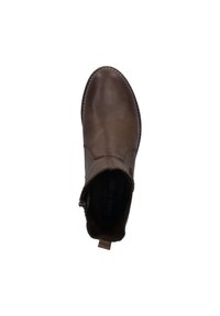 Braune Leder-Ankle-Boots mit runder Zehenpartie, seitlichem Reißverschluss, kontrastierenden Nähten und einer Zuglasche an der Rückseite für ein einfaches An- und Ausziehen.