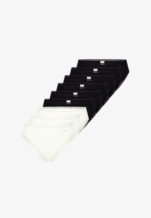 Sechs Damen-Slips in Schwarz und Weiß, aus glattem Material mit Spitzenbesatz und einem bequemen Bund. Jedes Paar verfügt über ein Logodetail.