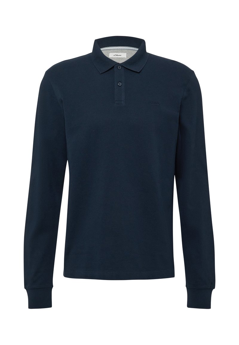 Navy lange mouwen polo shirt van katoen, met een klassieke kraag, knoopsluiting en een subtiel logo op de borst.