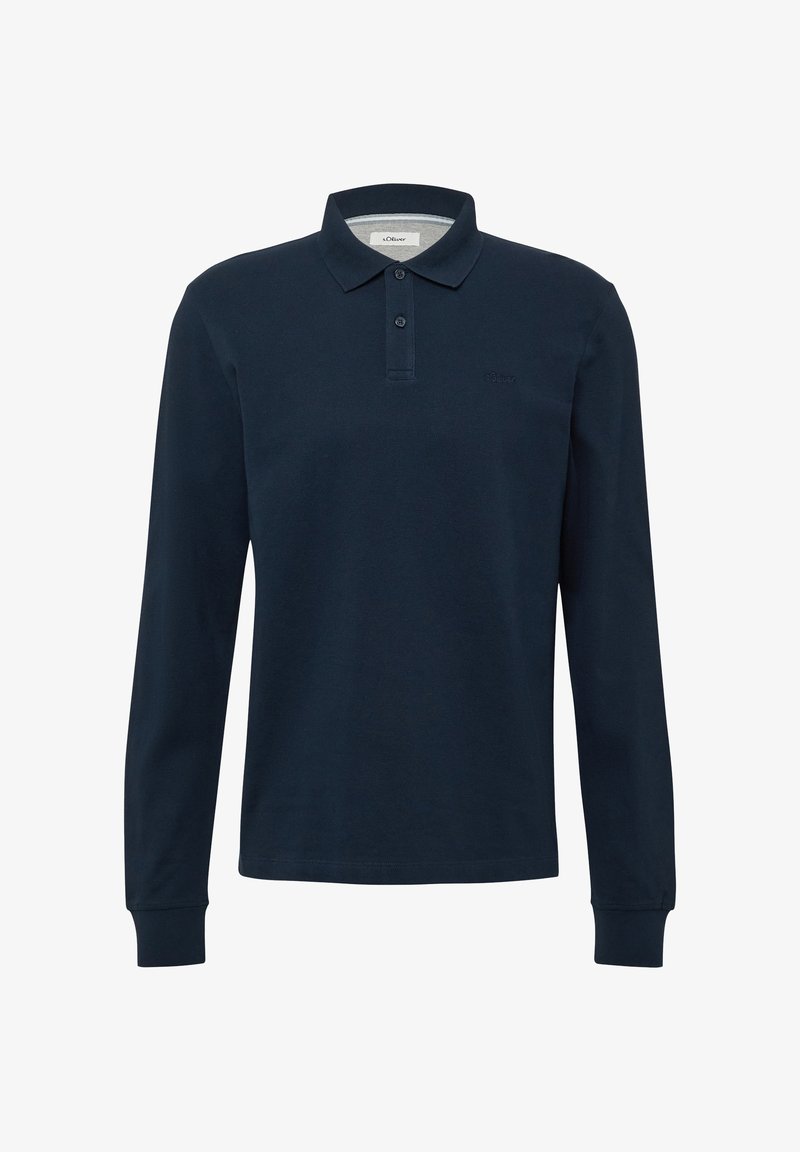 Navy lange mouwen polo shirt van katoen, met een klassieke kraag, knoopsluiting en een subtiel logo op de borst.